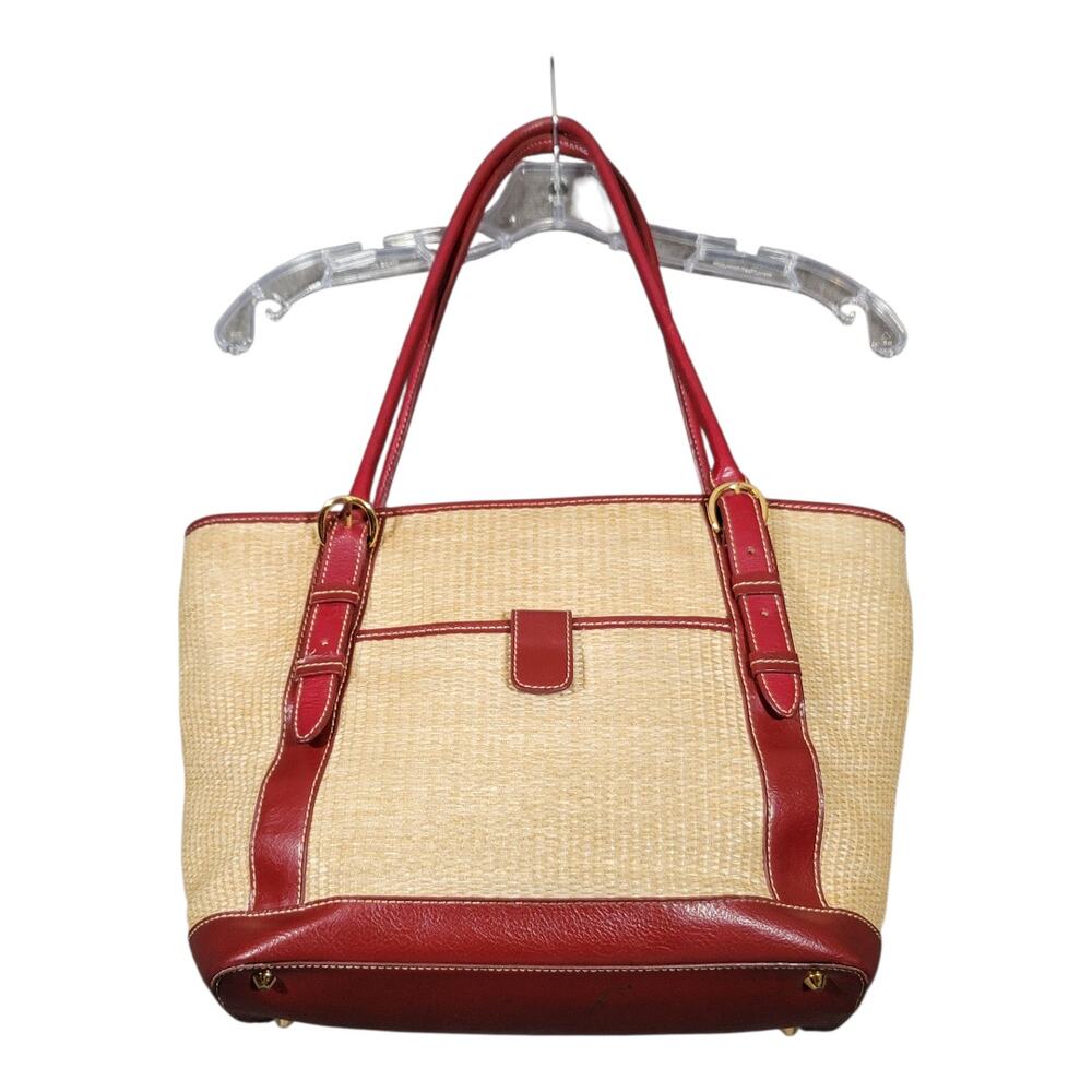 Maxx New York Raffia Woven Body LG Tote‎ Handbag Shoulder Bag Leather Handle